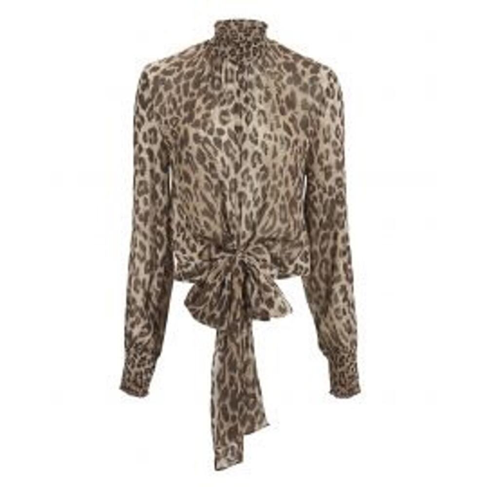 Nicholas Silk Leopard Animal Print Smocked Tie Fr… - image 2